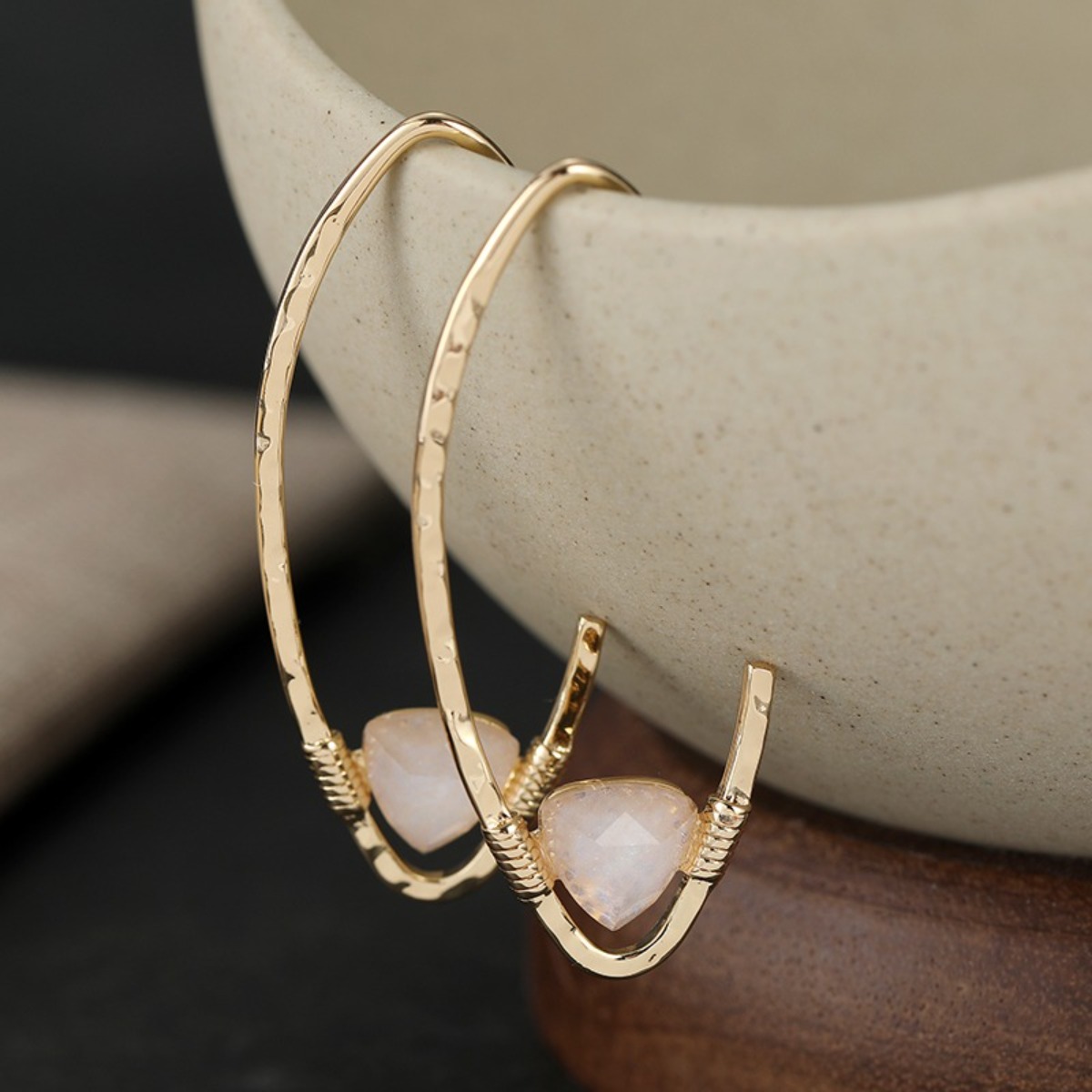 Hand-Hammered Plated Open Teardrop Cuff Earrings, Elegant
